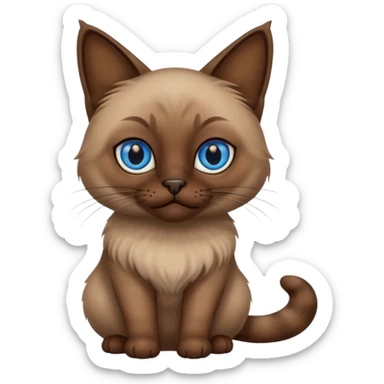 Brown siamese cat with blue squint eyes, full height sticker