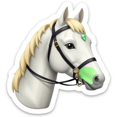 This is a cartoon-style image of a white horse with a light blond mane, wearing a black bridle, and shown in profile with a calm expression. sticker