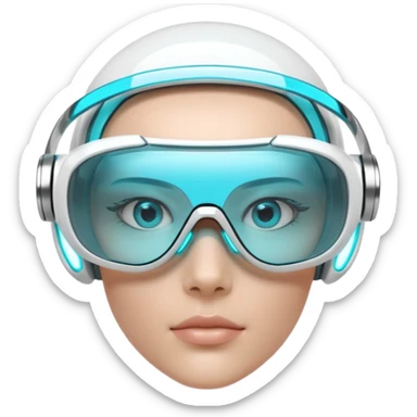 3D render of Digi-Visor, futuristic cyborg aesthetic, fusion of organic skin and chrome metal, sleek white plastic eyewear with a cyan glowing strip, isolated on white background --v 6.0. sticker