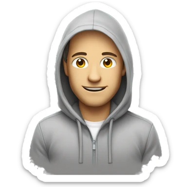 white hacker in a gray hoodie smiles slyly sticker
