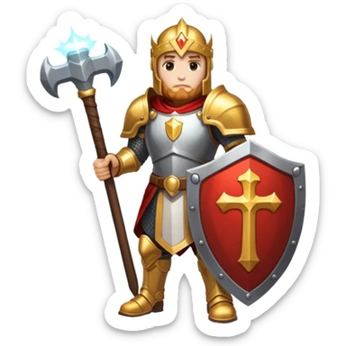 paladin hero with holy shield and glowing hammer sticker