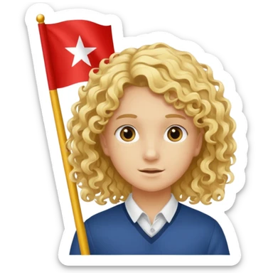 Erstelle mir eine weißen Jungen der locken bat der vor einer bossnien flage steht und dumm aus sieht sticker