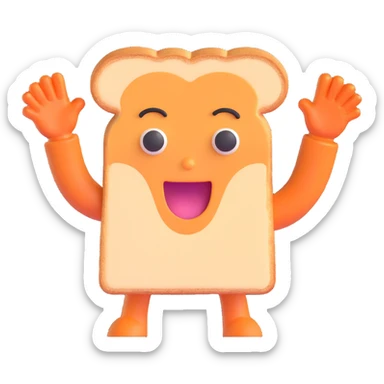 3D emoji style, surprised slice of toast with arms up sticker