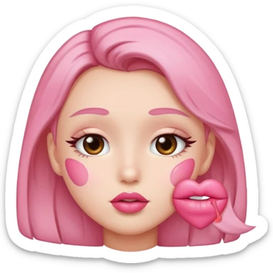 pink kiss mark on cheek sticker