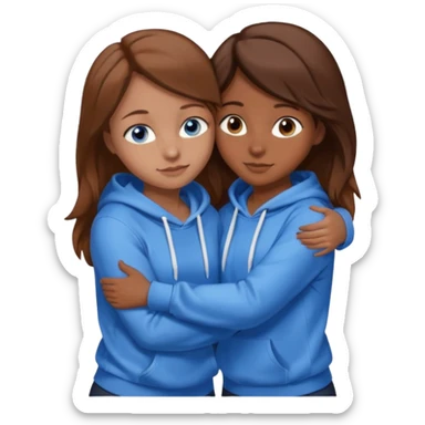 two Girls, Brown and Blonde hair, with Blue Eyes hugging one has Brown hair cute Hug another Version  Both Blue eyes and white hoddies Brown haired sticker