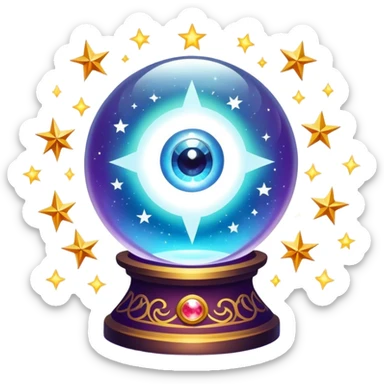 A vibrant, mystical icon symbolizing fortune telling and esotericism. Include elements like a crystal ball, tarot cards, stars, and mystical symbols with a glowing, ethereal feel. The design should be colorful, eye-catching, and evoke a sense of magic and mystery. sticker