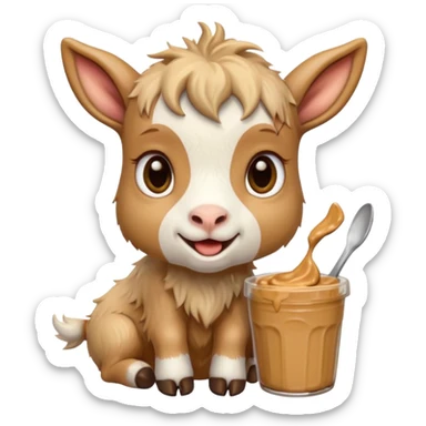cute baby goat eating peanut butter sticker