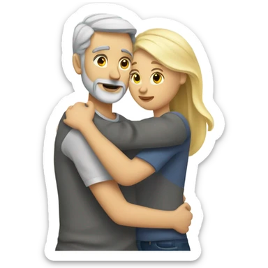 Blonde female friend hugging grey bearded guy friend  sticker