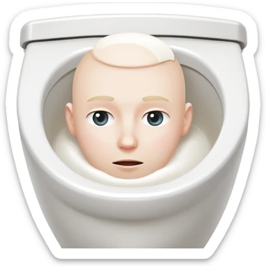 White toilet with a person's head visible in the bowl sticker