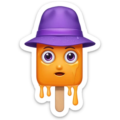 orange popsicle with eyes and purple hat sticker