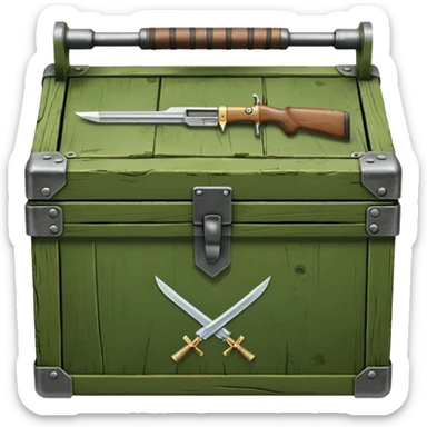 green military wooden box with with an inscription weapon sticker