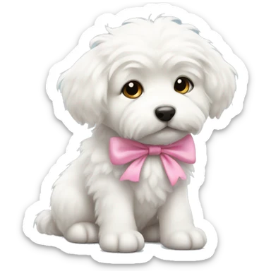 white fluffy puppy with pink bow sticker