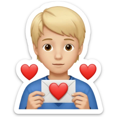 Un garçon blond aux yeux marrons de 13 ans qui tient avec ses mains un L avec des cœurs autour de son visage sticker