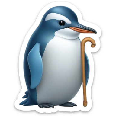 an old blue penguin curled up with a cane sticker