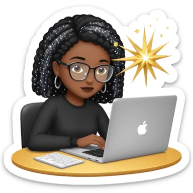 black pretty girl working hard with sparkles on laptop "Working hard ✨" spelled out in photo sticker