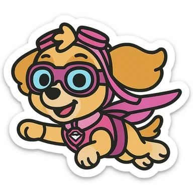 Sky from Puppy Patrol as an emoji, flying with goggles, colorful icon style sticker