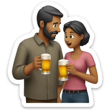 Wife handing husband a beer sticker