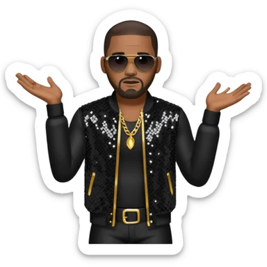 R. Kelly with dark brown hair, black sequin tour outfit sticker