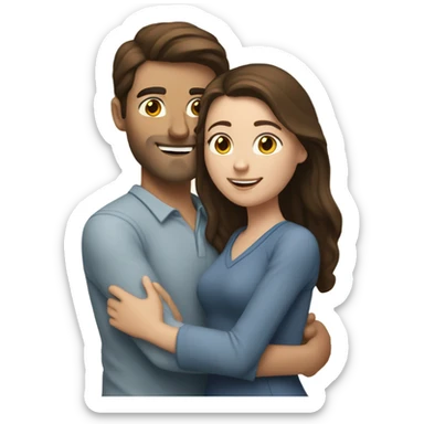caucasian brunette couple hugging sticker