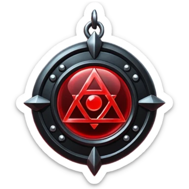 iOS sticker, dark fantasy amulet, black base, red symbol, minimal sticker