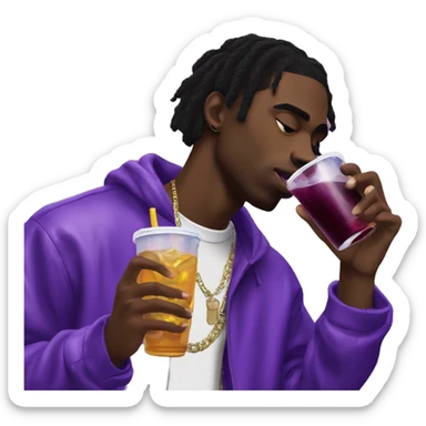 black man wearing playboi carti's record label outfit drinking purple drank sticker