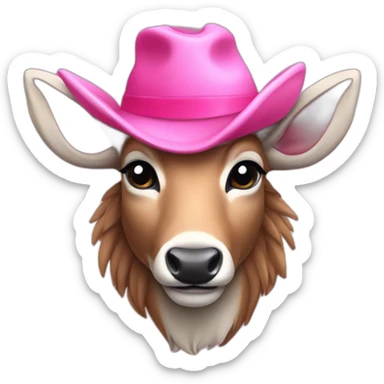 A humanoid deer with a Big pink hat sticker