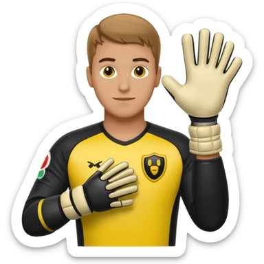 Football goalkeeper gloves with man goalkeeper and small emoji sticker