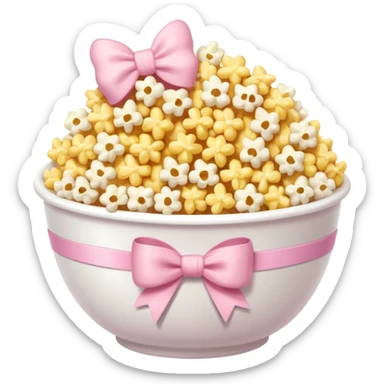 popcorn soft texture in white bowl with pink pastel bow not on top sticker