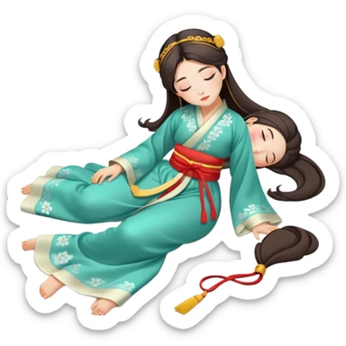 Beautiful girl in Hanfu lying on the ground sleeping sticker