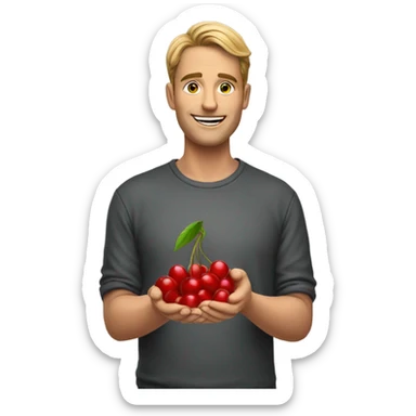A guy holding cherries sticker