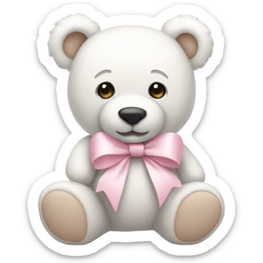 White teddy bear with a light pink bow sticker