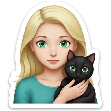 blonde girl with blue-green eyes with a black cat in her arms sticker