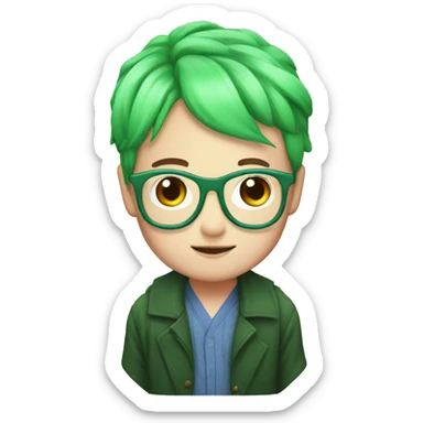 pink hair, Japanese, green glasses, white sticker