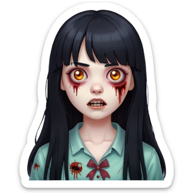 garota zumbi com cabelo longo preto com franja sticker