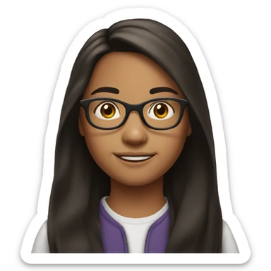 12 year old  girl with long dark brown hair and clear rim glasses sticker