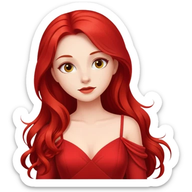 Fair-skin elegant girl in red long dress with long red hair sticker