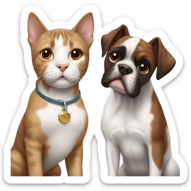 black white and brown kitten and a boxer dog sticker