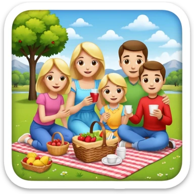 A family having a picnic, bright colors, cheerful, detailed sticker