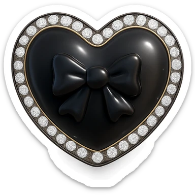 Change the heart to black with a bow in the middle, pastel enamel finish, sparkling gems, soft glowing effect, in the style of 3D emoji. Remove the background. sticker