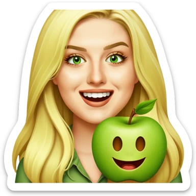 Edit the image to depict a blonde with long hair and swamp eyes laughing, in the apple emoji style. sticker