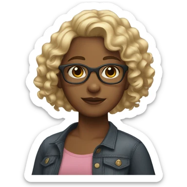 Girl with blonde curly hair, brown eyes and glasses  sticker