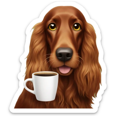 Happy Irish setter with coffee sticker