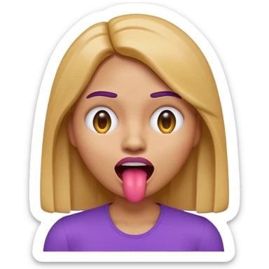 A 3D emoji-style woman with a dead-face vibe: X-shaped crossed-out eyes, mouth open with tongue sticking out slightly, lifeless cartoon expression. She has light caramel brown skin, smooth glossy emoji texture, rounded face, shoulder-length hair, wearing a purple top. sticker