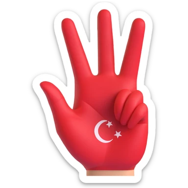 milli hamle emojisi, hand making victory sign, Turkish flag in background, modern emoji style sticker