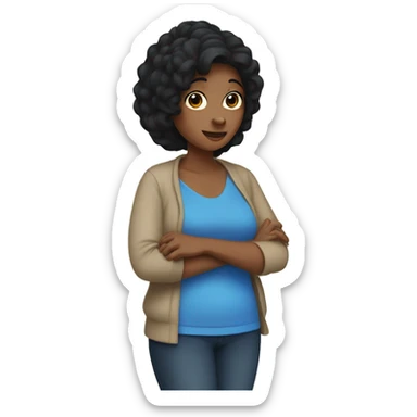 Mama with black hair and blue holding my hand  sticker