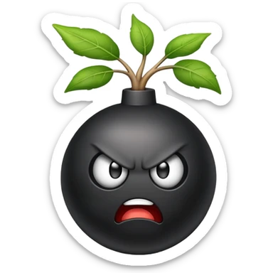 Bomb as a root, angry face emoji as a growing stem sticker