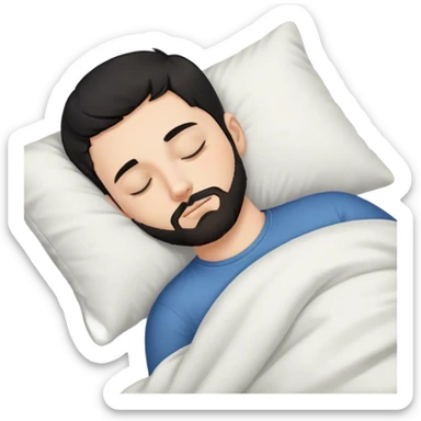 young white man with black short beard and short black hair sleeping sticker