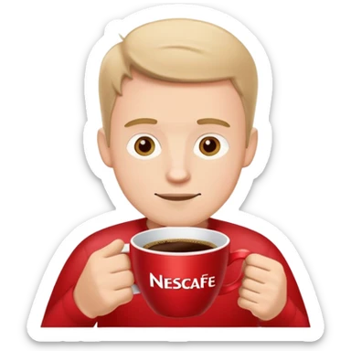 white guy drinking coffee with red cup with text nescafe sticker