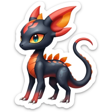 Colorful Translucent Tricky Hot Handsome Meloetta-Salandit-Litten-Pokémon-Fakémon-fusion-hybrid-creature sticker