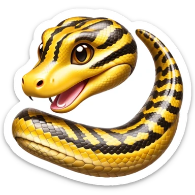 cinematic-cute-anaconda-portrait-emoji,-head-tilted-playfully-and-inquisitively,-with-a-sleek,-shimmering-body-adorned-with-detailed-scale-sriped patterns-and-round,-sparkling-eyes-full-of-wonder,-simplified-yet-irresistibly-adorable-features sticker